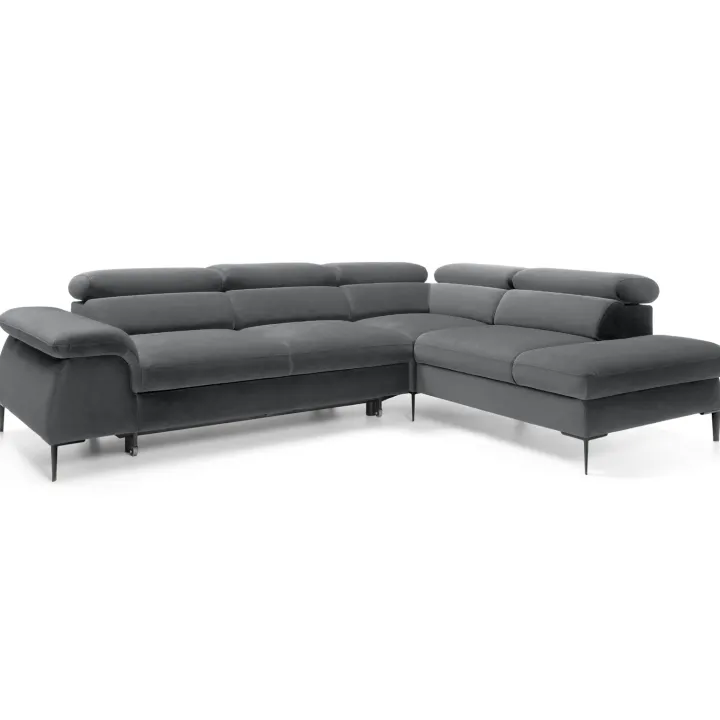 Divano letto regolabile angolare destra 5 posti 280x214cm tessuto grigio Snuggity