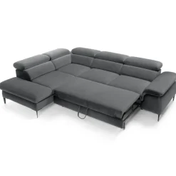 Divano letto regolabile angolare sinistra 5 posti 280x214cm tessuto grigio Snuggity