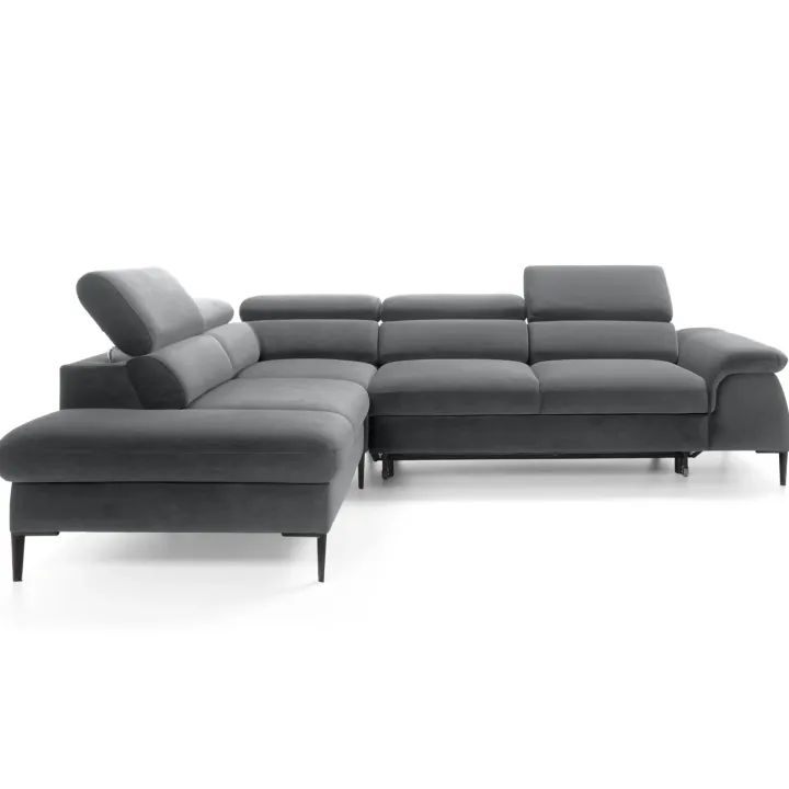 Divano letto regolabile angolare sinistra 5 posti 280x214cm tessuto grigio Snuggity