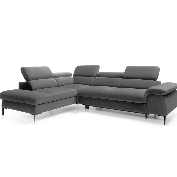 Divano letto regolabile angolare sinistra 5 posti 280x214cm tessuto grigio Snuggity