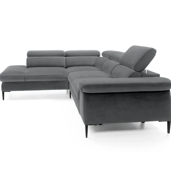Divano letto regolabile angolare sinistra 5 posti 280x214cm tessuto grigio Snuggity