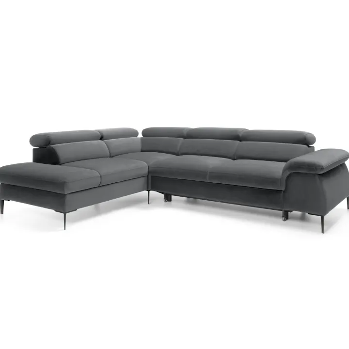 Divano letto regolabile angolare sinistra 5 posti 280x214cm tessuto grigio Snuggity