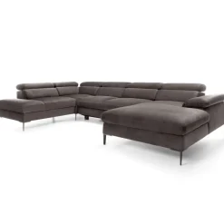 Divano letto regolabile angolare sinistro 5 posti 353x214cm tessuto tortora scuro Calmora