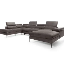 Divano letto regolabile angolare sinistro 5 posti 353x214cm tessuto tortora scuro Calmora