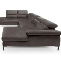 Divano letto regolabile angolare sinistro 5 posti 353x214cm tessuto tortora scuro Calmora