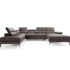 Divano letto regolabile angolare sinistro 5 posti 353x214cm tessuto tortora scuro Calmora