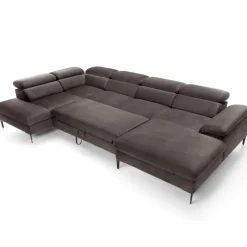 Divano letto regolabile angolare sinistro 5 posti 353x214cm tessuto tortora scuro Calmora