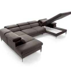 Divano letto regolabile angolare sinistro 5 posti 353x214cm tessuto tortora scuro Calmora