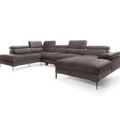 Divano letto regolabile angolare sinistro 5 posti 353x214cm tessuto tortora scuro Calmora