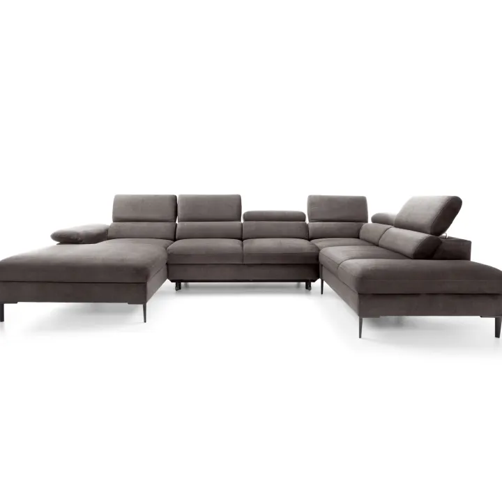 Divano letto regolabile angolare destro 5 posti 353x214cm tessuto tortora scuro Calmora