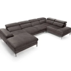 Divano letto regolabile angolare destro 5 posti 353x214cm tessuto tortora scuro Calmora