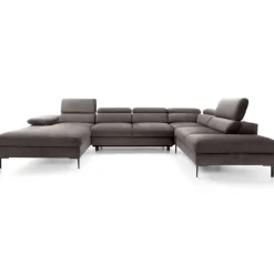 Divano letto regolabile angolare destro 5 posti 353x214cm tessuto tortora scuro Calmora