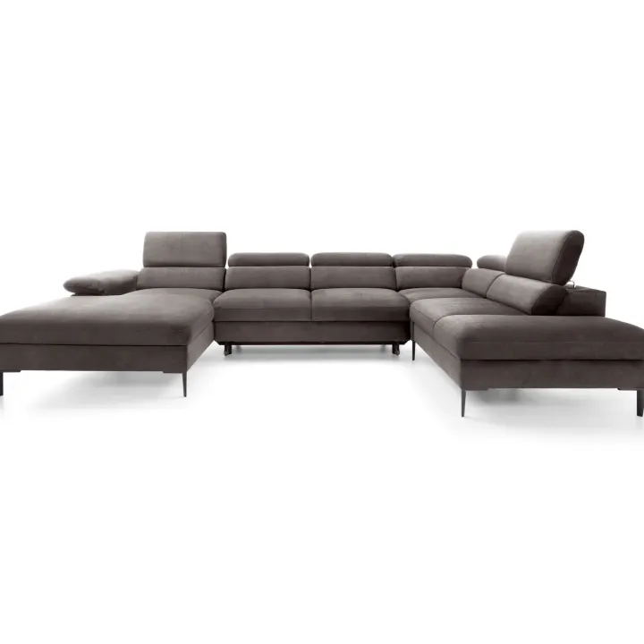 Divano letto regolabile angolare destro 5 posti 353x214cm tessuto tortora scuro Calmora