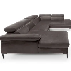 Divano letto regolabile angolare destro 5 posti 353x214cm tessuto tortora scuro Calmora