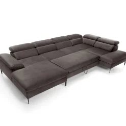 Divano letto regolabile angolare destro 5 posti 353x214cm tessuto tortora scuro Calmora