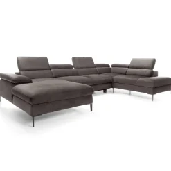 Divano letto regolabile angolare destro 5 posti 353x214cm tessuto tortora scuro Calmora