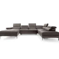 Divano letto regolabile angolare destro 5 posti 353x214cm tessuto tortora scuro Calmora