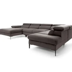 Divano letto regolabile angolare destro 5 posti 353x214cm tessuto tortora scuro Calmora