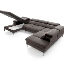 Divano letto regolabile angolare destro 5 posti 353x214cm tessuto tortora scuro Calmora