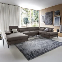 Divano letto regolabile angolare destro 5 posti 353x214cm tessuto tortora scuro Calmora