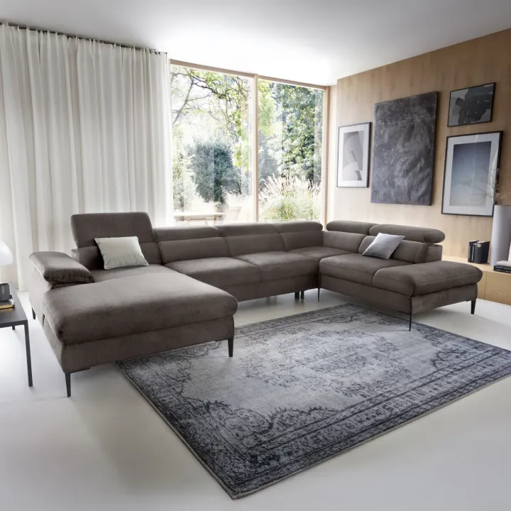 Divano letto regolabile angolare destro 5 posti 353x214cm tessuto tortora scuro Calmora