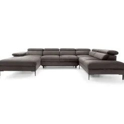 Divano letto regolabile angolare destro 5 posti 353x214cm tessuto tortora scuro Calmora