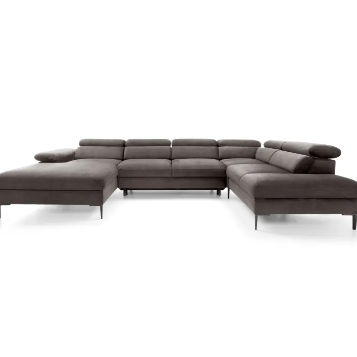 Divano letto regolabile angolare destro 5 posti 353x214cm tessuto tortora scuro Calmora