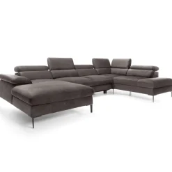 Divano letto regolabile angolare destro 5 posti 353x214cm tessuto tortora scuro Calmora
