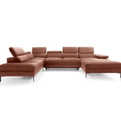 Divano letto regolabile angolare sinistro 5 posti 353x214cm tessuto arancio corallo Calmora