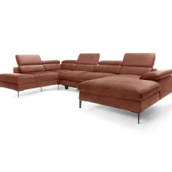 Divano letto regolabile angolare sinistro 5 posti 353x214cm tessuto arancio corallo Calmora