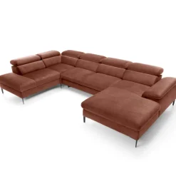 Divano letto regolabile angolare sinistro 5 posti 353x214cm tessuto arancio corallo Calmora