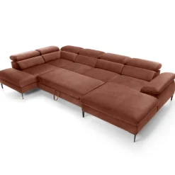 Divano letto regolabile angolare sinistro 5 posti 353x214cm tessuto arancio corallo Calmora