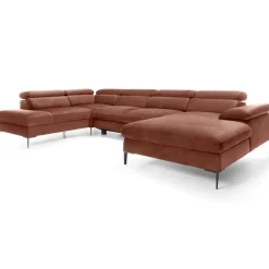 Divano letto regolabile angolare sinistro 5 posti 353x214cm tessuto arancio corallo Calmora