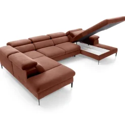 Divano letto regolabile angolare sinistro 5 posti 353x214cm tessuto arancio corallo Calmora