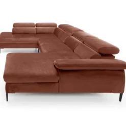 Divano letto regolabile angolare sinistro 5 posti 353x214cm tessuto arancio corallo Calmora