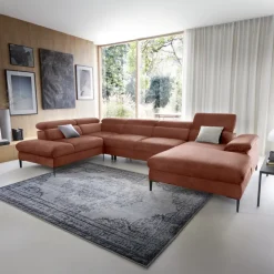 Divano letto regolabile angolare sinistro 5 posti 353x214cm tessuto arancio corallo Calmora