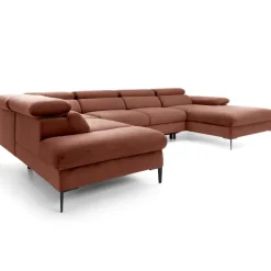 Divano letto regolabile angolare sinistro 5 posti 353x214cm tessuto arancio corallo Calmora