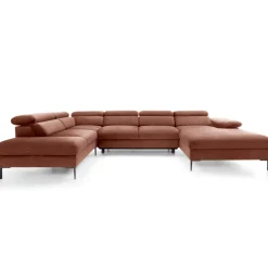 Divano letto regolabile angolare sinistro 5 posti 353x214cm tessuto arancio corallo Calmora