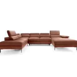 Divano letto regolabile angolare sinistro 5 posti 353x214cm tessuto arancio corallo Calmora