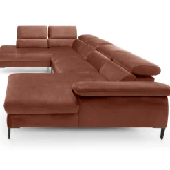 Divano letto regolabile angolare sinistro 5 posti 353x214cm tessuto arancio corallo Calmora