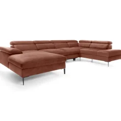 Divano letto regolabile angolare destro 5 posti 353x214cm tessuto arancio corallo Calmora