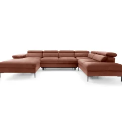 Divano letto regolabile angolare destro 5 posti 353x214cm tessuto arancio corallo Calmora