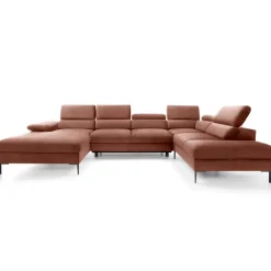 Divano letto regolabile angolare destro 5 posti 353x214cm tessuto arancio corallo Calmora