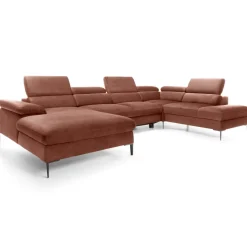 Divano letto regolabile angolare destro 5 posti 353x214cm tessuto arancio corallo Calmora