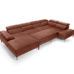 Divano letto regolabile angolare destro 5 posti 353x214cm tessuto arancio corallo Calmora