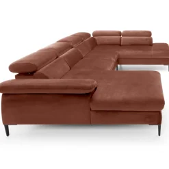 Divano letto regolabile angolare destro 5 posti 353x214cm tessuto arancio corallo Calmora