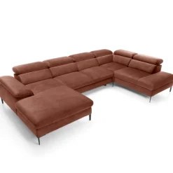 Divano letto regolabile angolare destro 5 posti 353x214cm tessuto arancio corallo Calmora