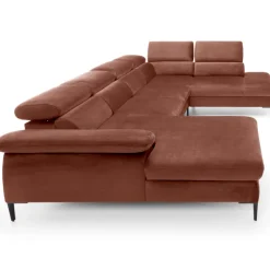 Divano letto regolabile angolare destro 5 posti 353x214cm tessuto arancio corallo Calmora