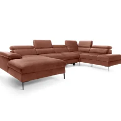 Divano letto regolabile angolare destro 5 posti 353x214cm tessuto arancio corallo Calmora