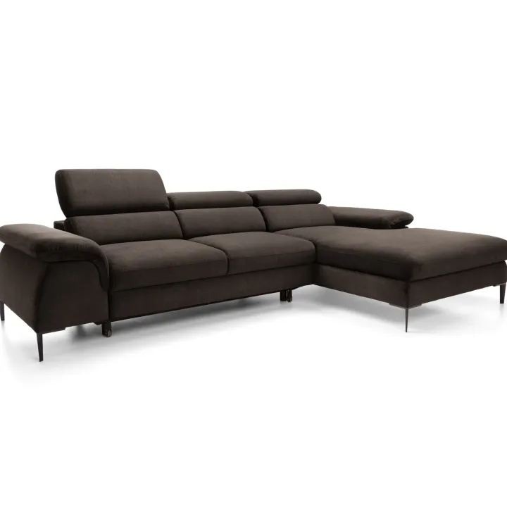 Divano letto regolabile angolare destra 4 posti 288x182cm tessuto marrone Loungey